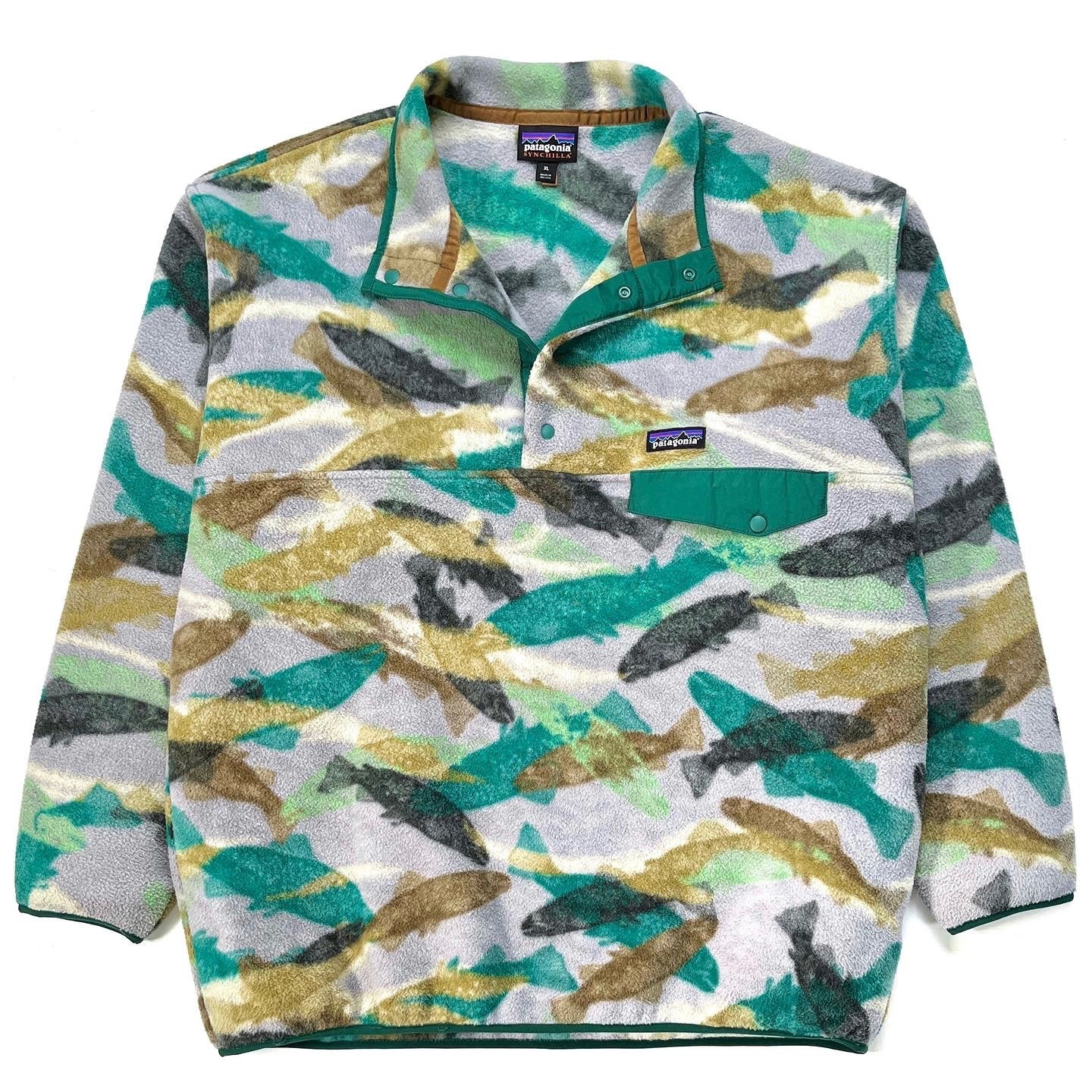 2016 Patagonia Printed Synchilla Snap-T, Trout Tails: Green (XL)