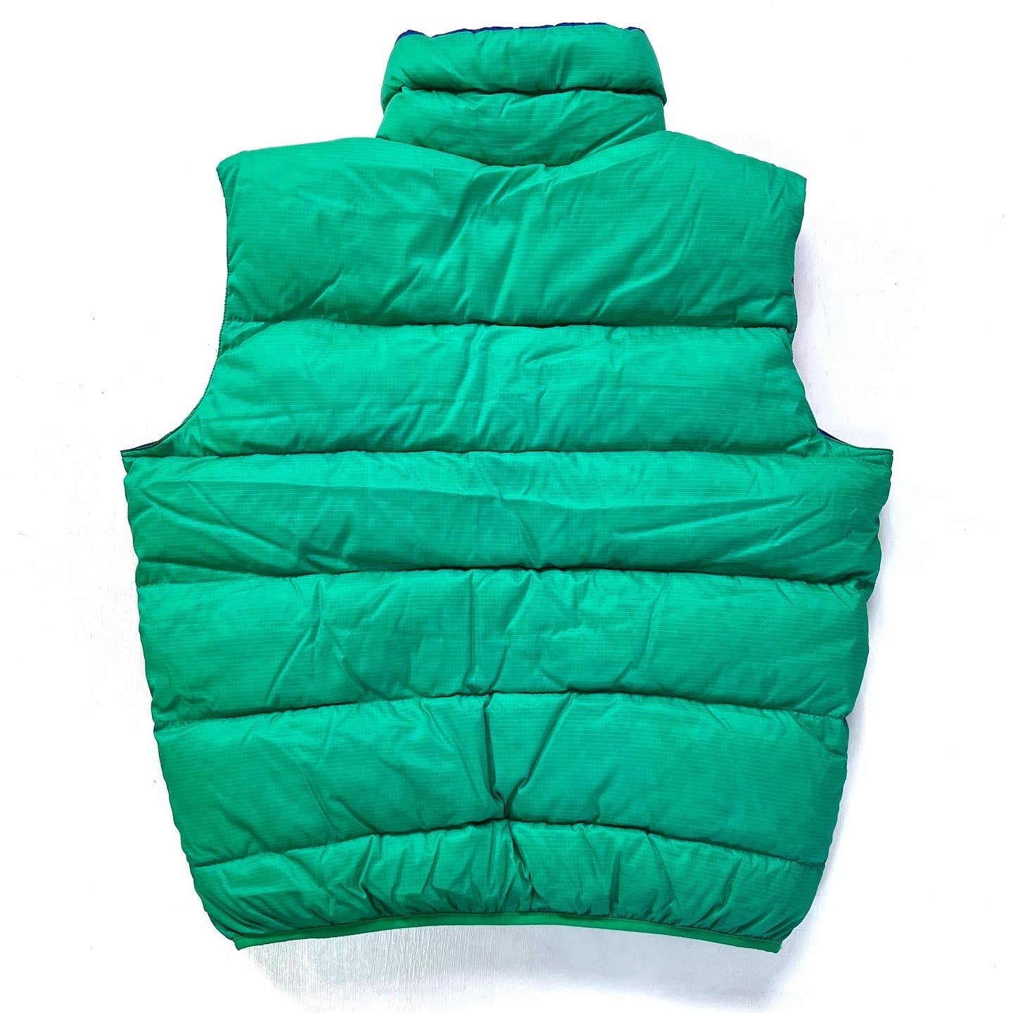 1990 Patagonia Hi-Loft Goose Down Vest, Emerald & Cobalt (L)