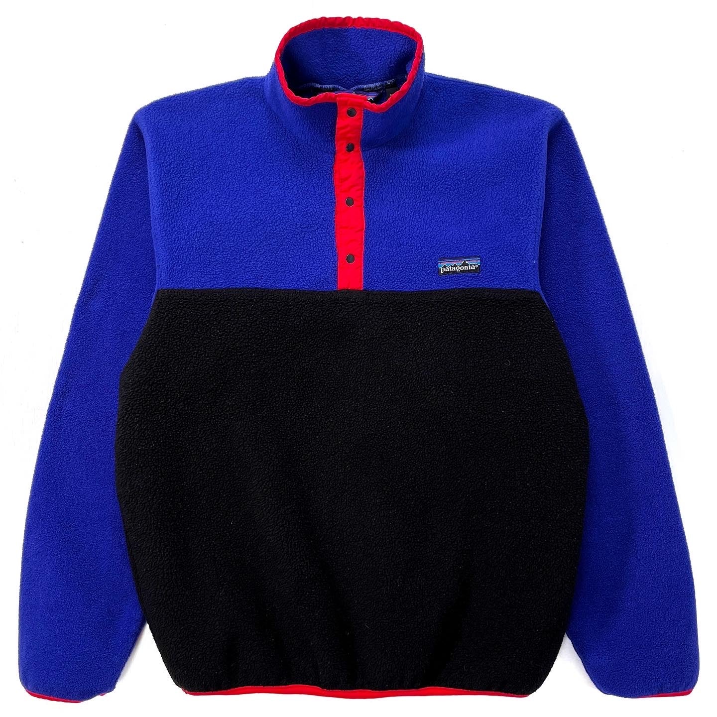 1980s Patagonia Synchilla Tri-Color T-Neck, Cobalt & Black (S/M)
