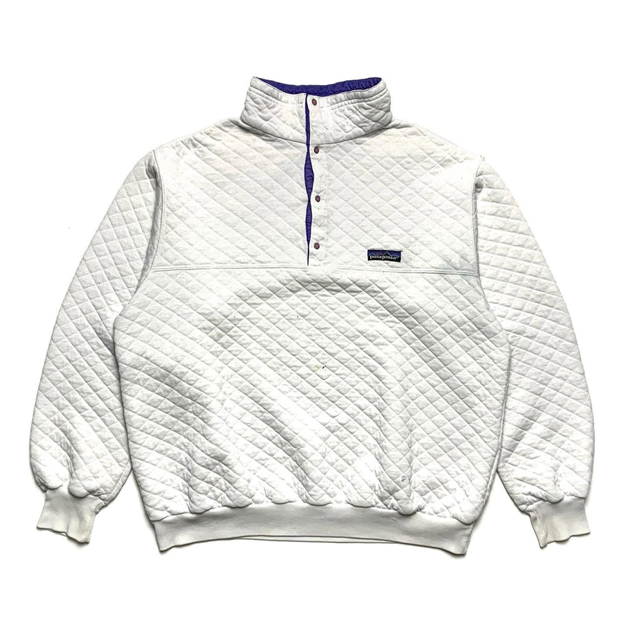 1987 Patagonia Diamond Quilt Snap-T, White & Cobalt (M Fits S)