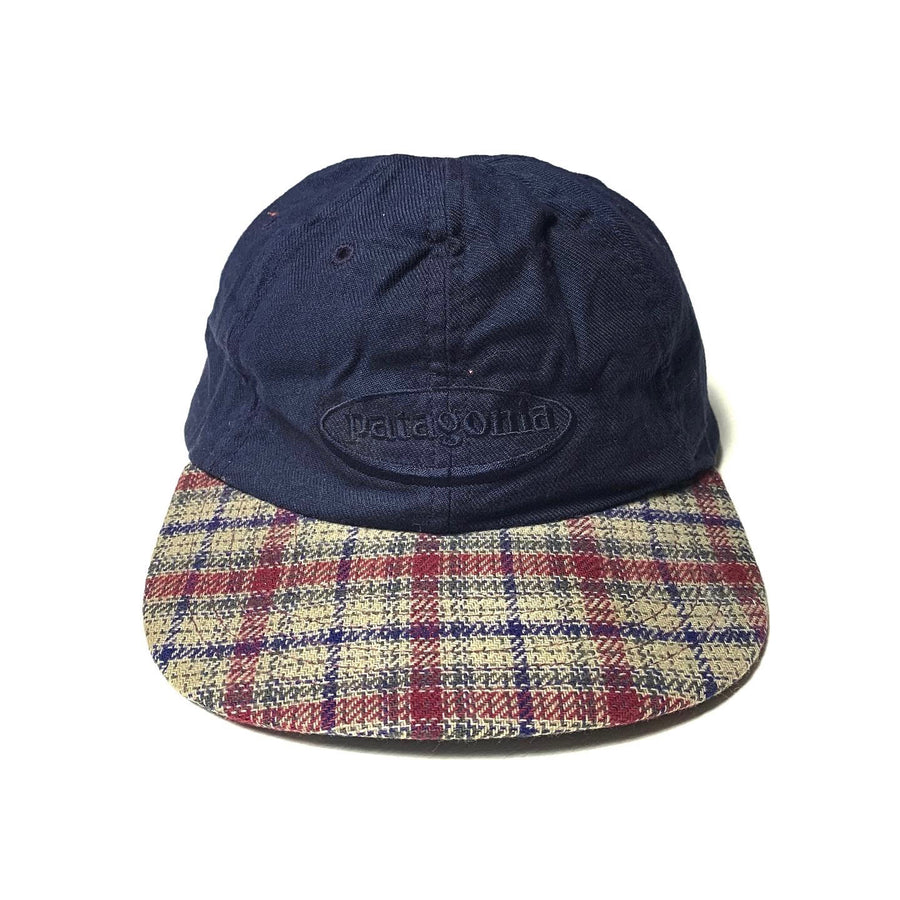 FA96 Patagonia Oval Logo Organic Cotton Cap, Navy/Plaid (L)
