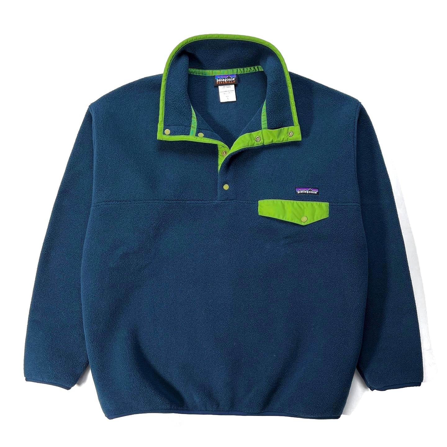 2007 Patagonia Synchilla Snap-T, Dark Blue & Lime Green (L-XL)