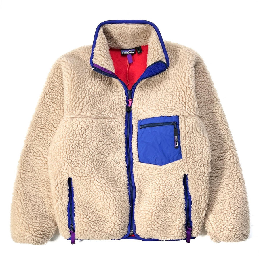 1990 Patagonia Retro Pile Cardigan, Natural & French Red (M)