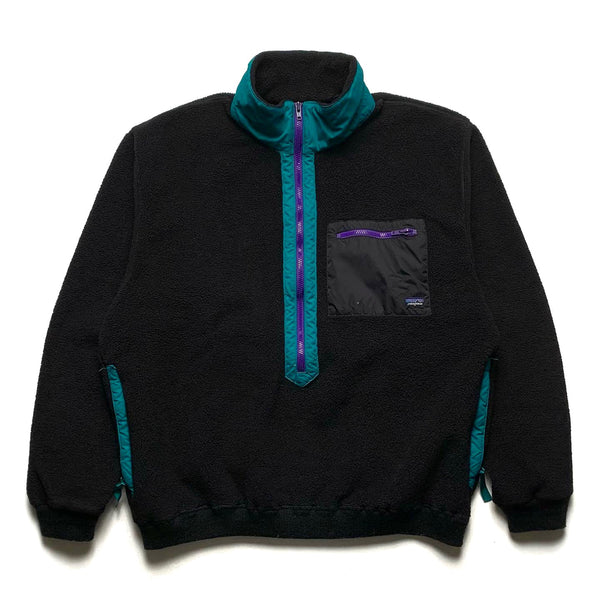 FA88 Patagonia Synchilla Half-Zip Sweater, Black & Bright Teal (L)