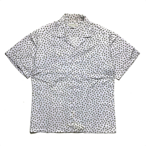 1980s The North Face Logo Print Camp Shirt, White/Green (L/M)