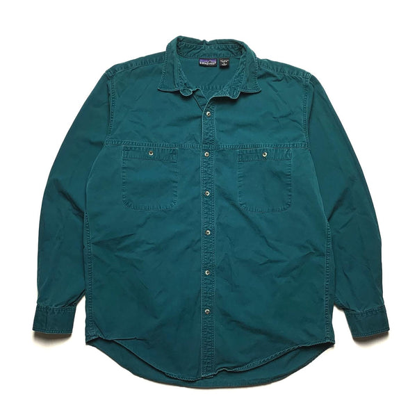 1980s Patagonia L/S Cotton Canvas Shirt, Midnight Green (L)