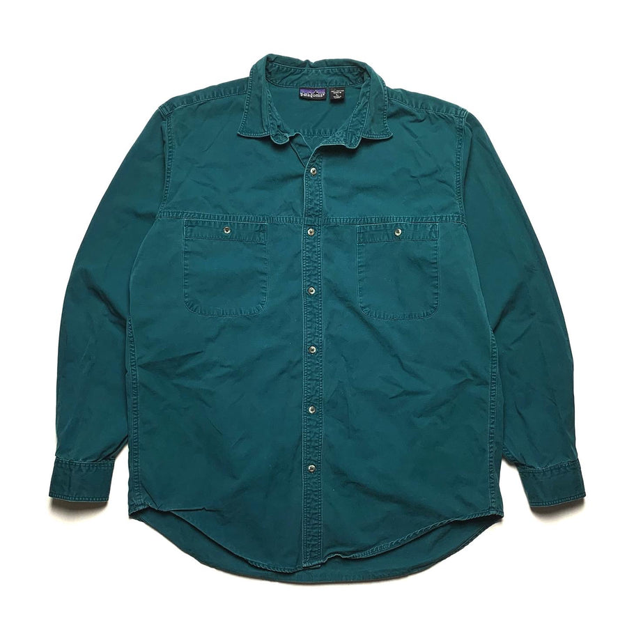 1980s Patagonia L/S Cotton Canvas Shirt, Midnight Green (L)