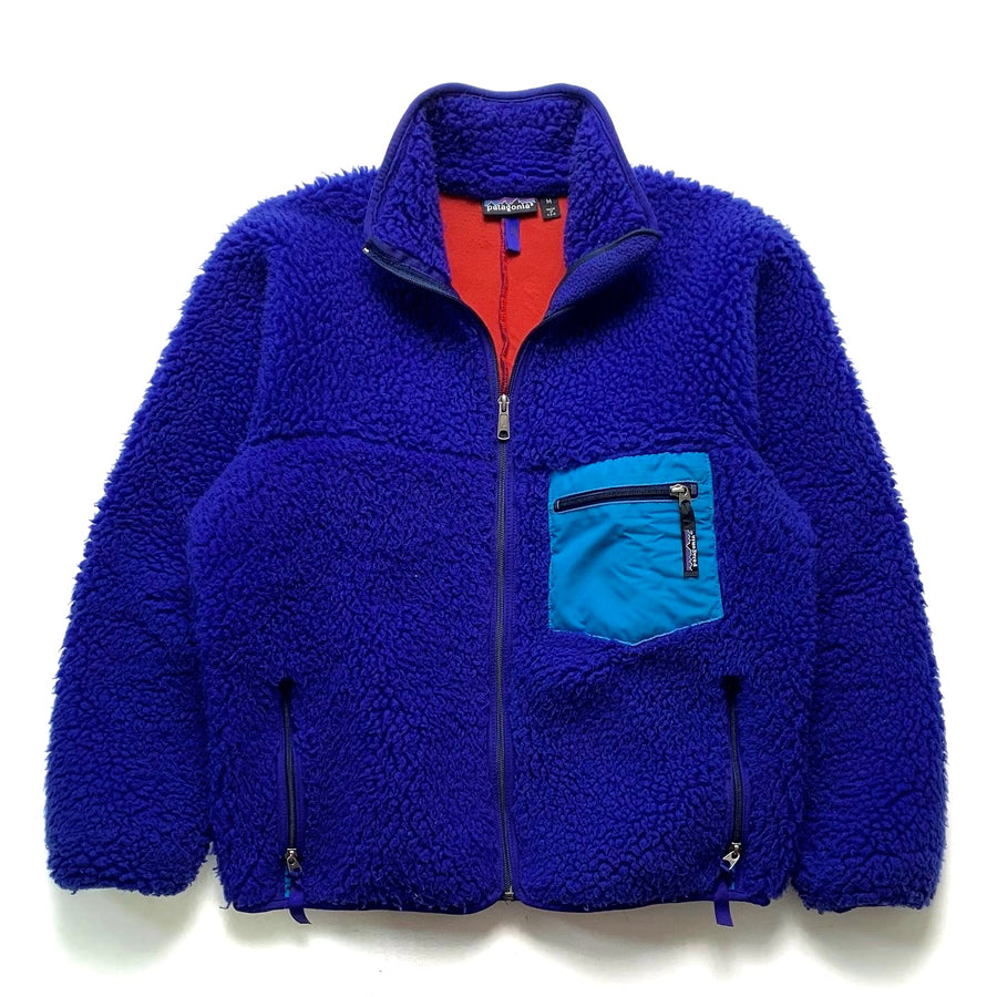 1990 Patagonia Retro Pile Cardigan, Cobalt & French Red (M)