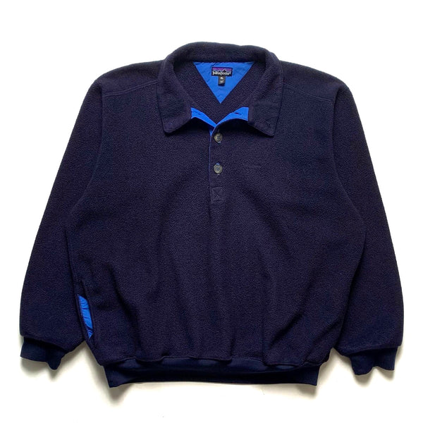 1991 Patagonia Made In The U.S.A. Collared Synchilla Sweater, Navy (XL)