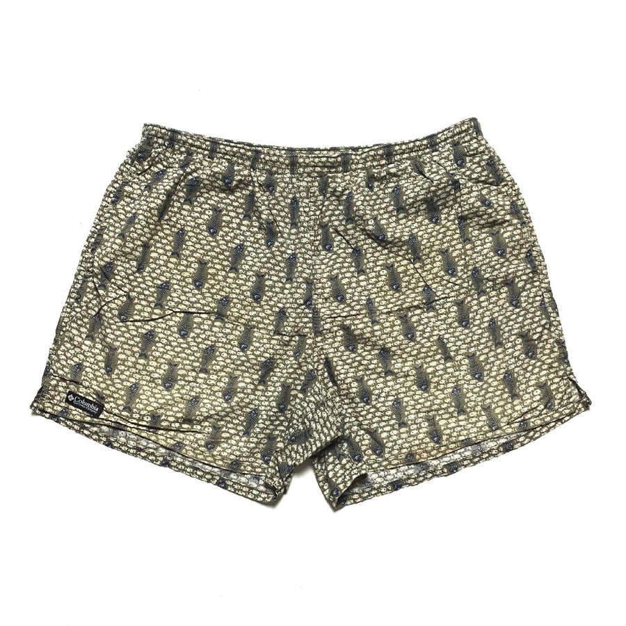1990s Columbia Sportswear Printed 5” Swim Shorts, Bonefish (XL)