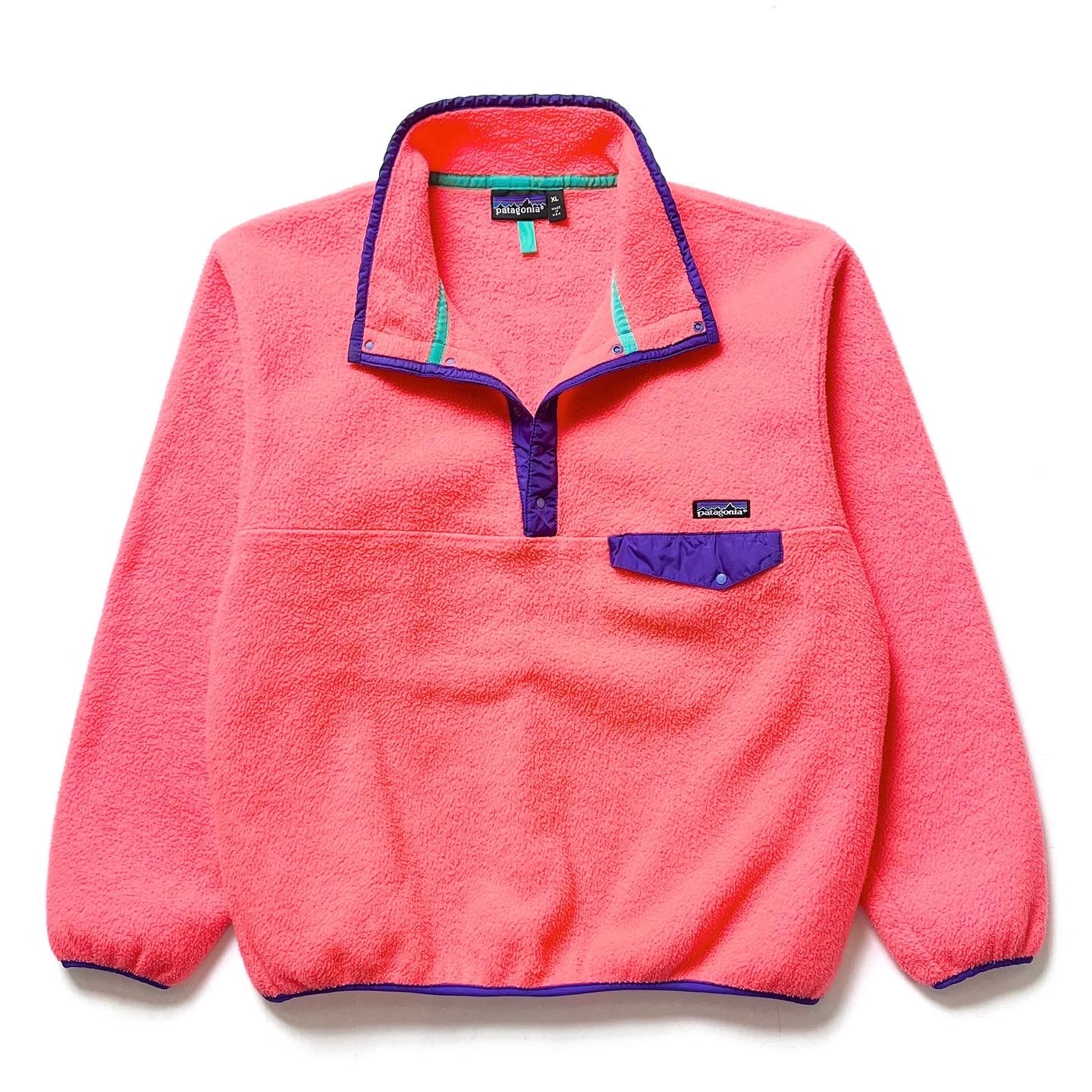 1990 Patagonia Made In The U.S.A. Synchilla Snap-T, Neon Pink (XL)