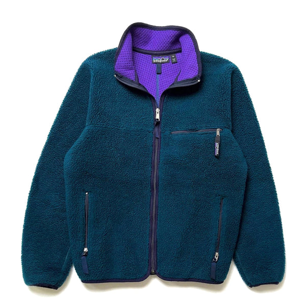 Fall 1990 Patagonia Retro Pile Cardigan, Bluegrass & Purple (M)