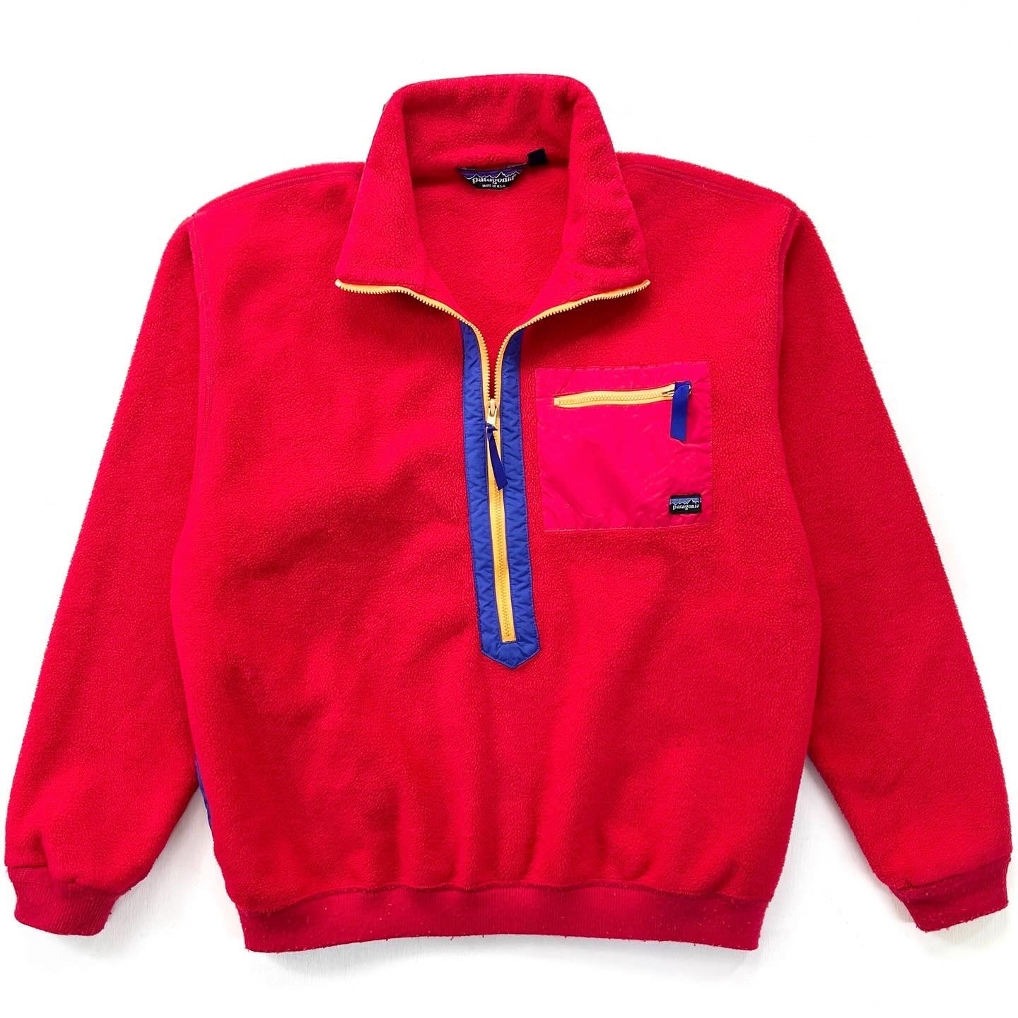 1988 Patagonia Synchilla Half-Zip Fleece Sweater, Red & Cobalt (L)