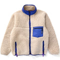1989 Patagonia First Edition Retro Pile Cardigan, Natural & Cobalt (L)