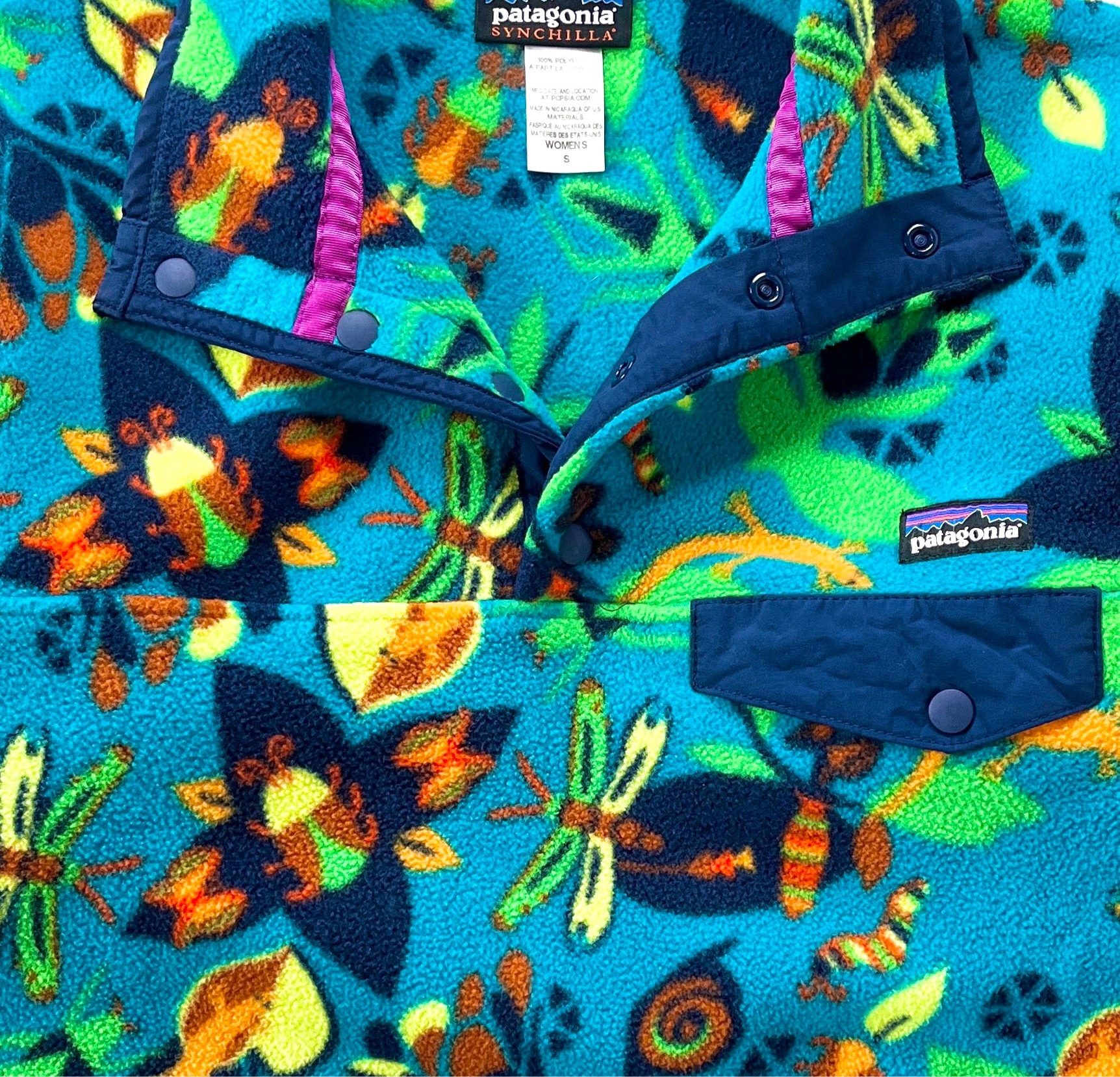 2014 Patagonia Womens Printed Synchilla Snap-T, Jitterbug: Tobago Blue (S)