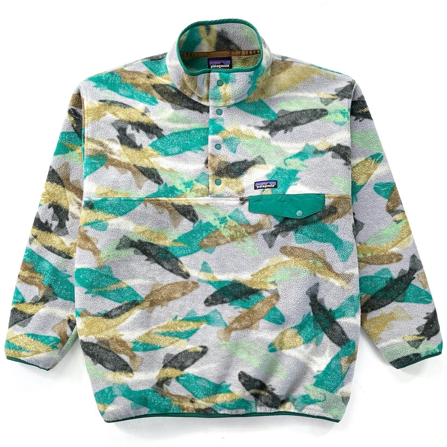 2016 Patagonia Printed Synchilla Snap-T, Trout Tails: Green (XL)