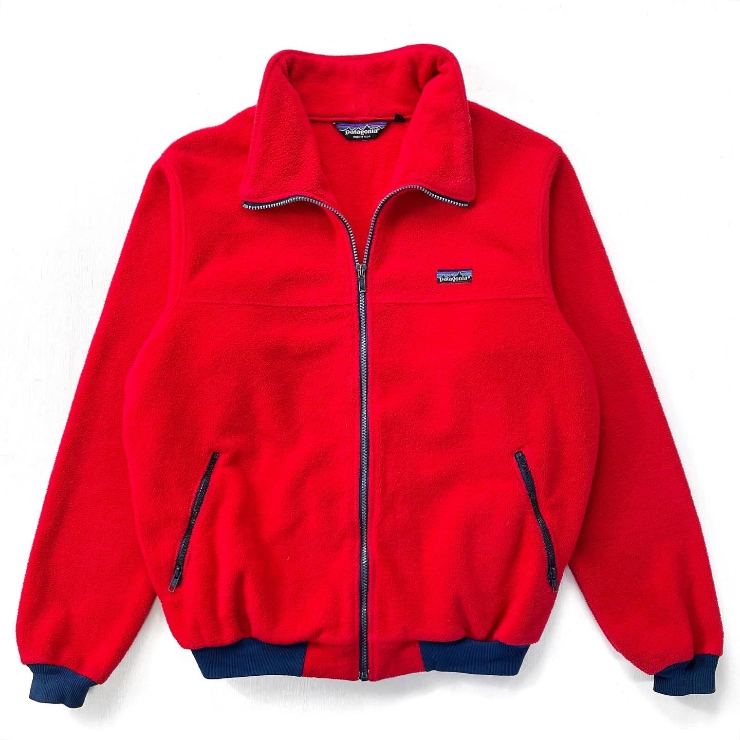 1985 Patagonia Bunting Full-Zip Fleece Jacket, Red & Navy (L)