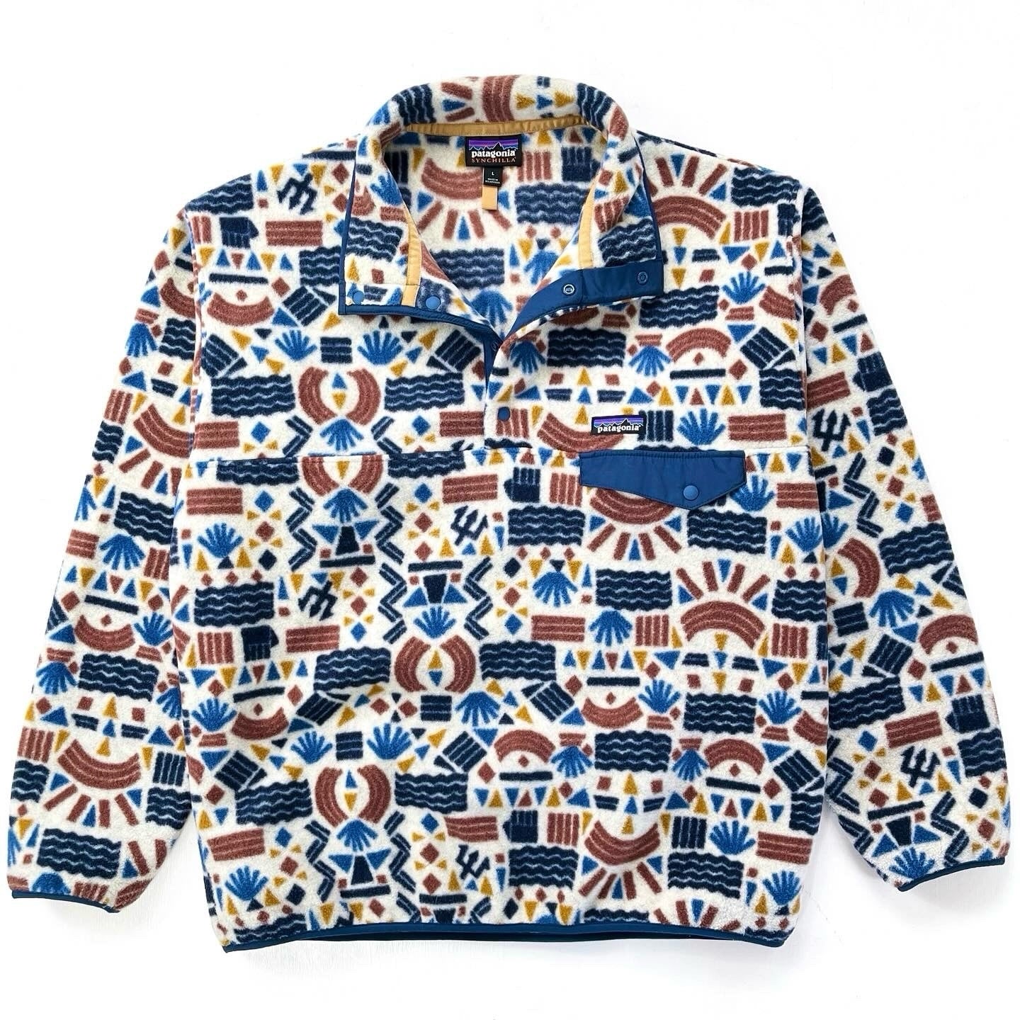 2019 Patagonia Printed Synchilla Snap-T, Protected Peaks: Multi (L)