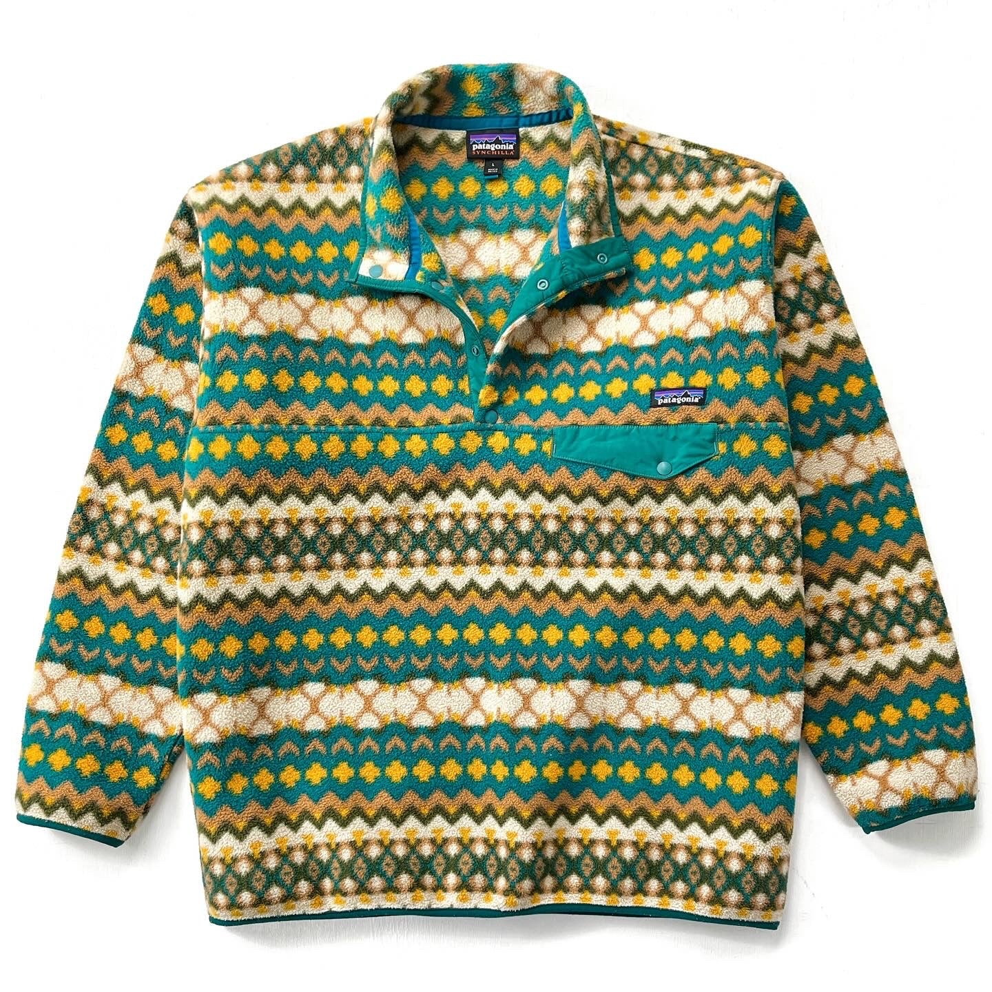 2015 Patagonia Printed Synchilla Snap-T, Cliff: Arbor Green (L)