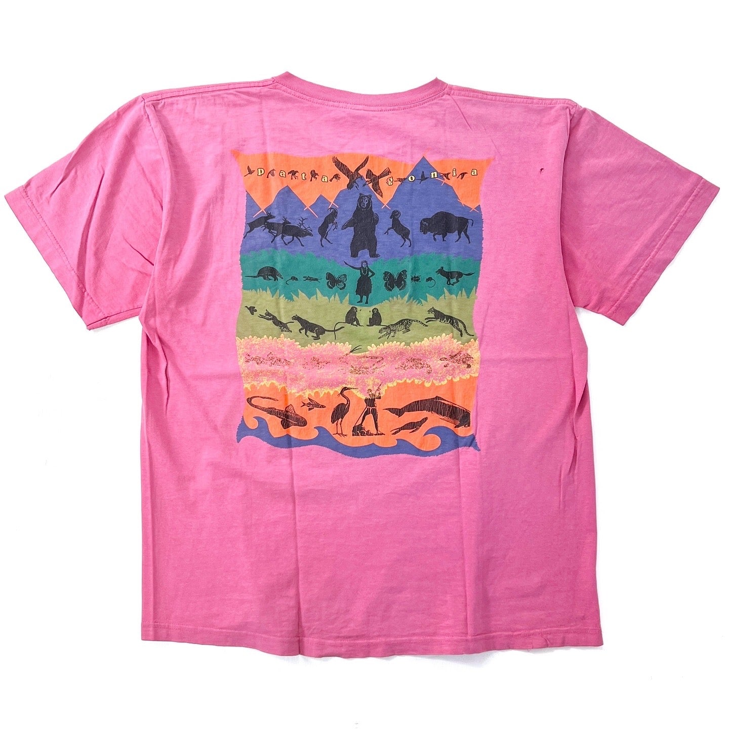 1993 Patagonia Made In The U.S.A. Organic Cotton T-Shirt, Faded Bright Pink (L)