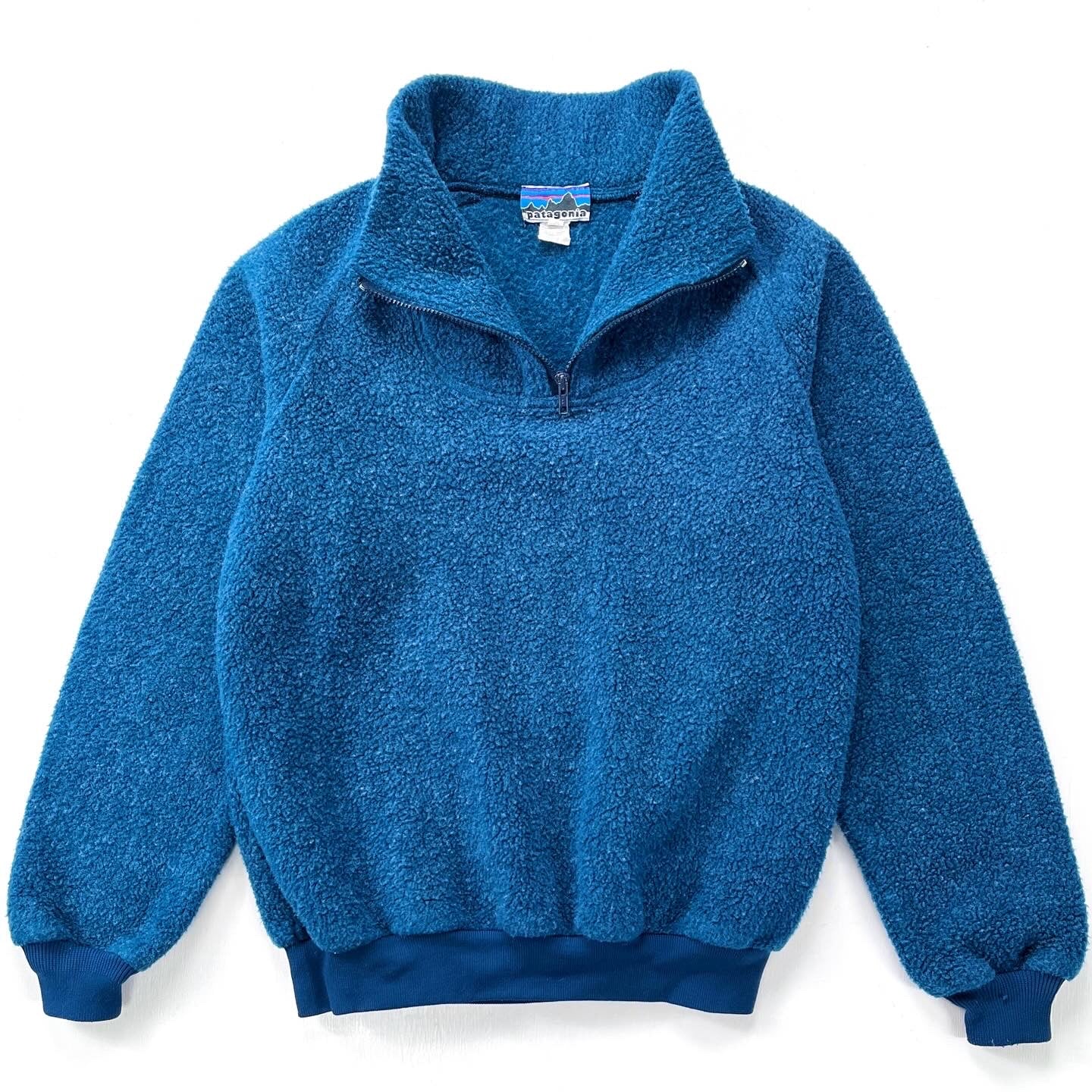 1970s Patagonia “Big Label” Bunting Half-Zip Fleece Sweater, Blue (L)