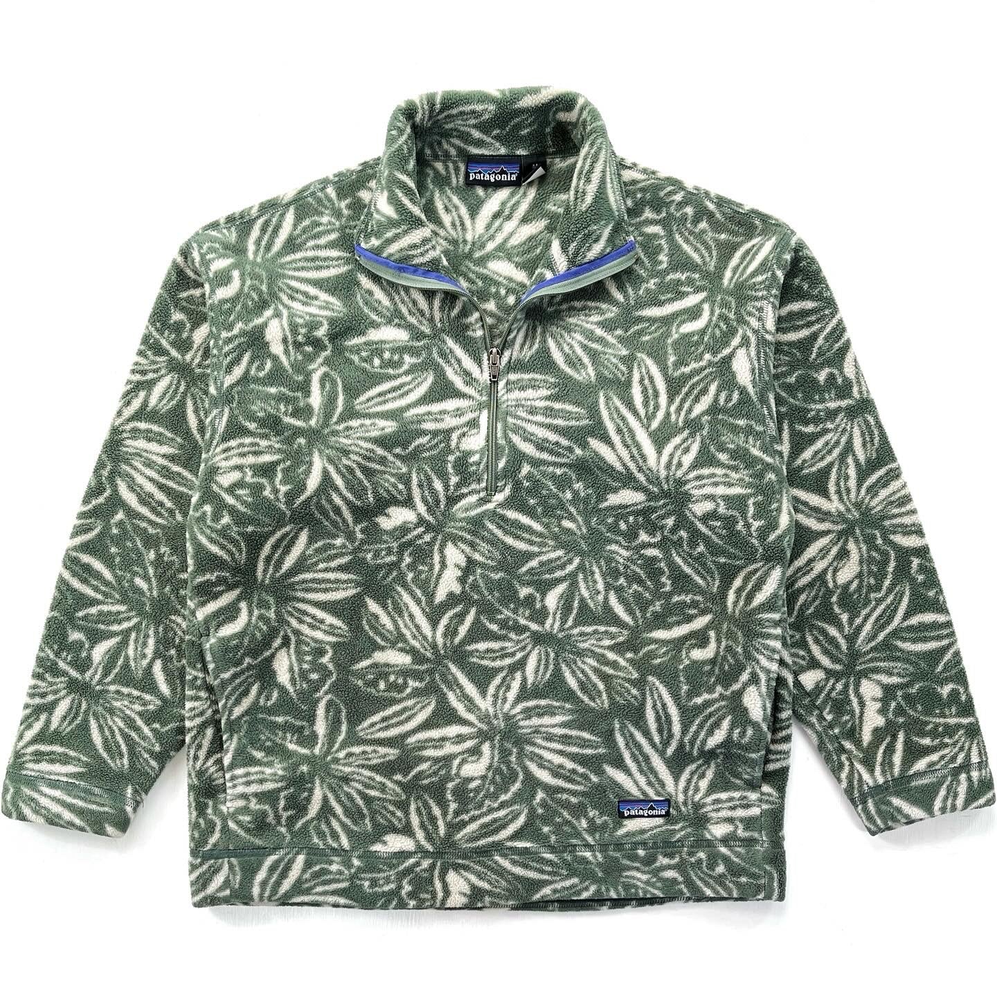 1995 Patagonia Printed Synchilla Sweater, Tropical: Light Green (M)