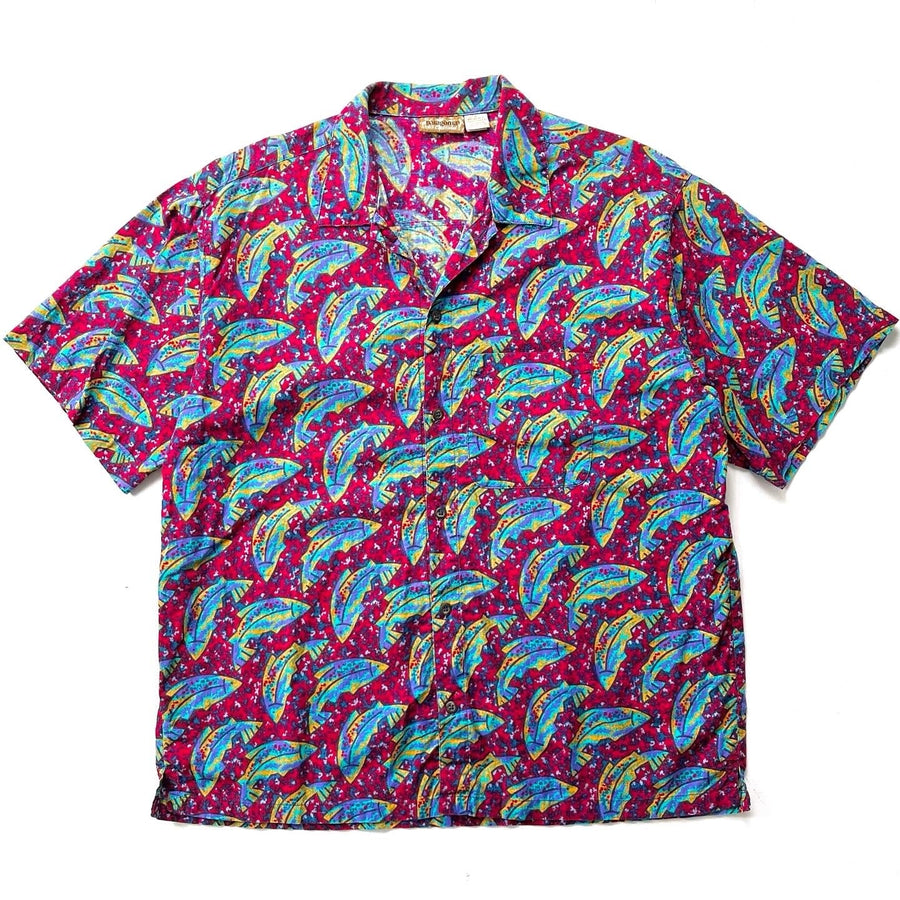 1993 Patagonia Mens Cotton A/C Print Shirt, Fish: Red (L/XL)