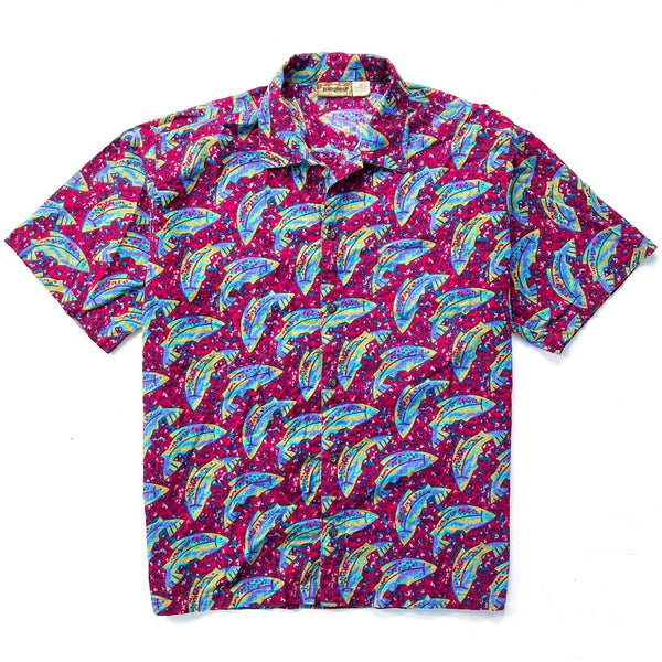 1992 Patagonia Mens Cotton A/C Print Shirt, Fish: Red (M/L)