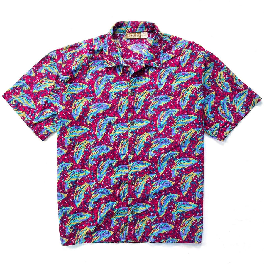1992 Patagonia Mens Cotton A/C Print Shirt, Fish: Red (M/L)