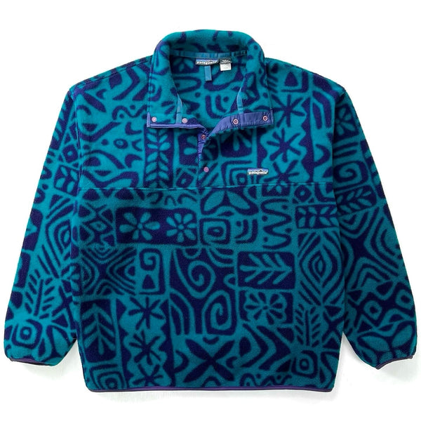 1995 Patagonia Printed Synchilla Snap-T, Island Block: Dark Teal (L)