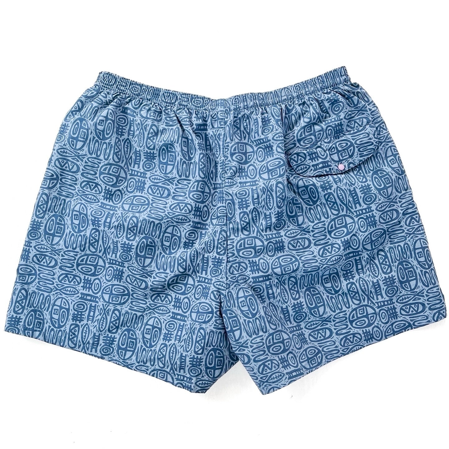 2001 Patagonia Mens 4” Printed Nylon Baggies Shorts, Light Blue (L)