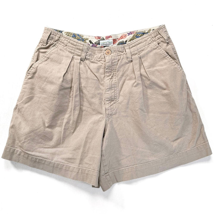 1991 Patagonia Mens 7” Pleated Cotton Field Shorts, Khaki (32/33)