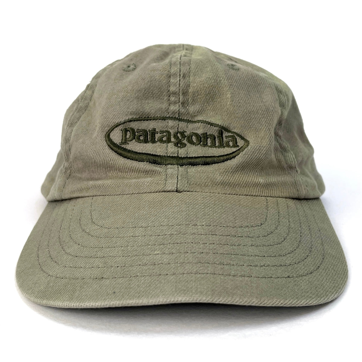 1997 Patagonia Made In The U.S.A. Oval Logo Cotton Canvas Cap, Faded Olive (M)