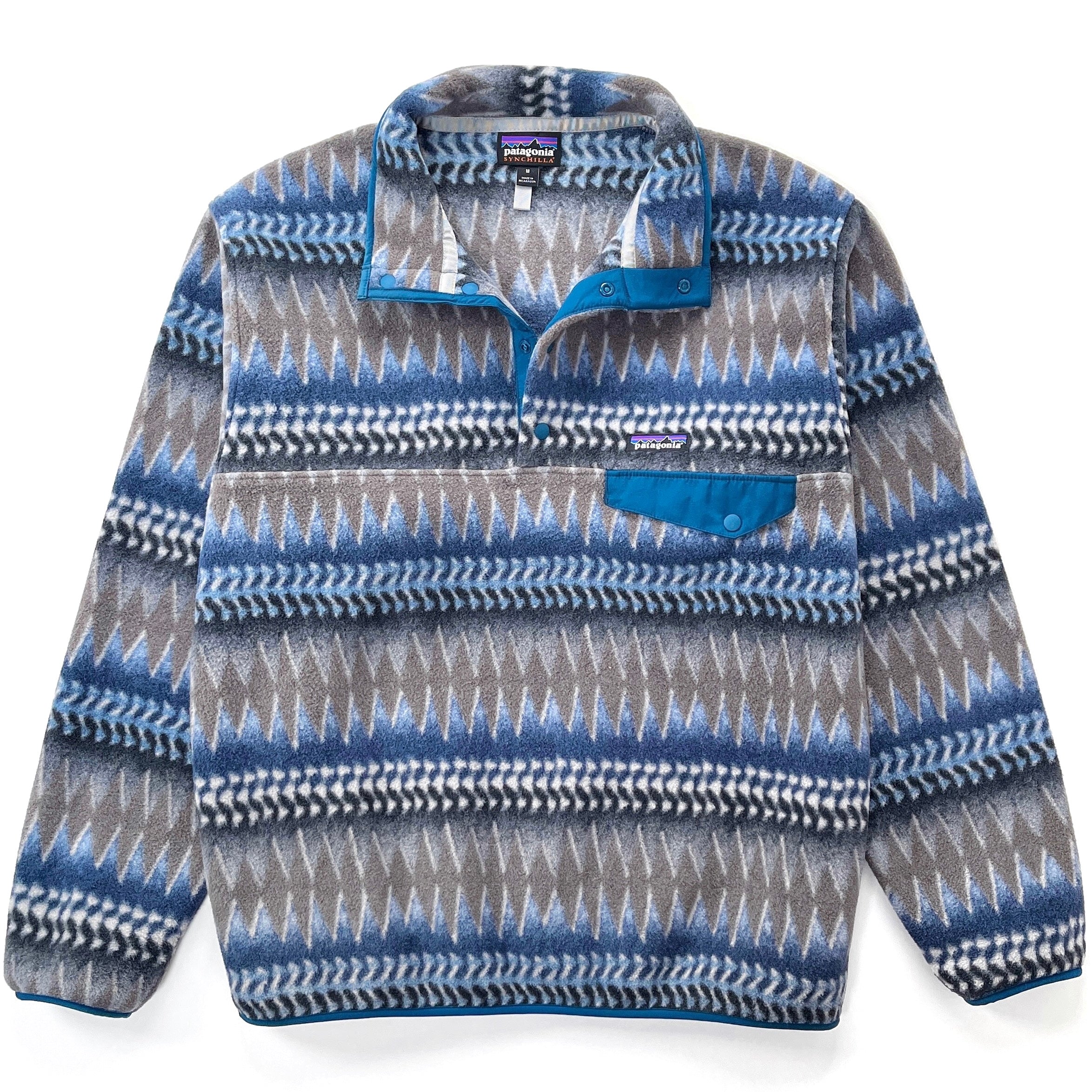 2017 Patagonia Printed Synchilla Snap-T, Laughing Waters: Smolder Blue (M)