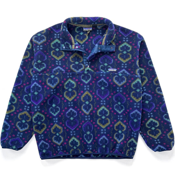 1994 Patagonia Made In The U.S.A. Printed Synchilla Snap-T, Tapestry: Ink Blue (L)