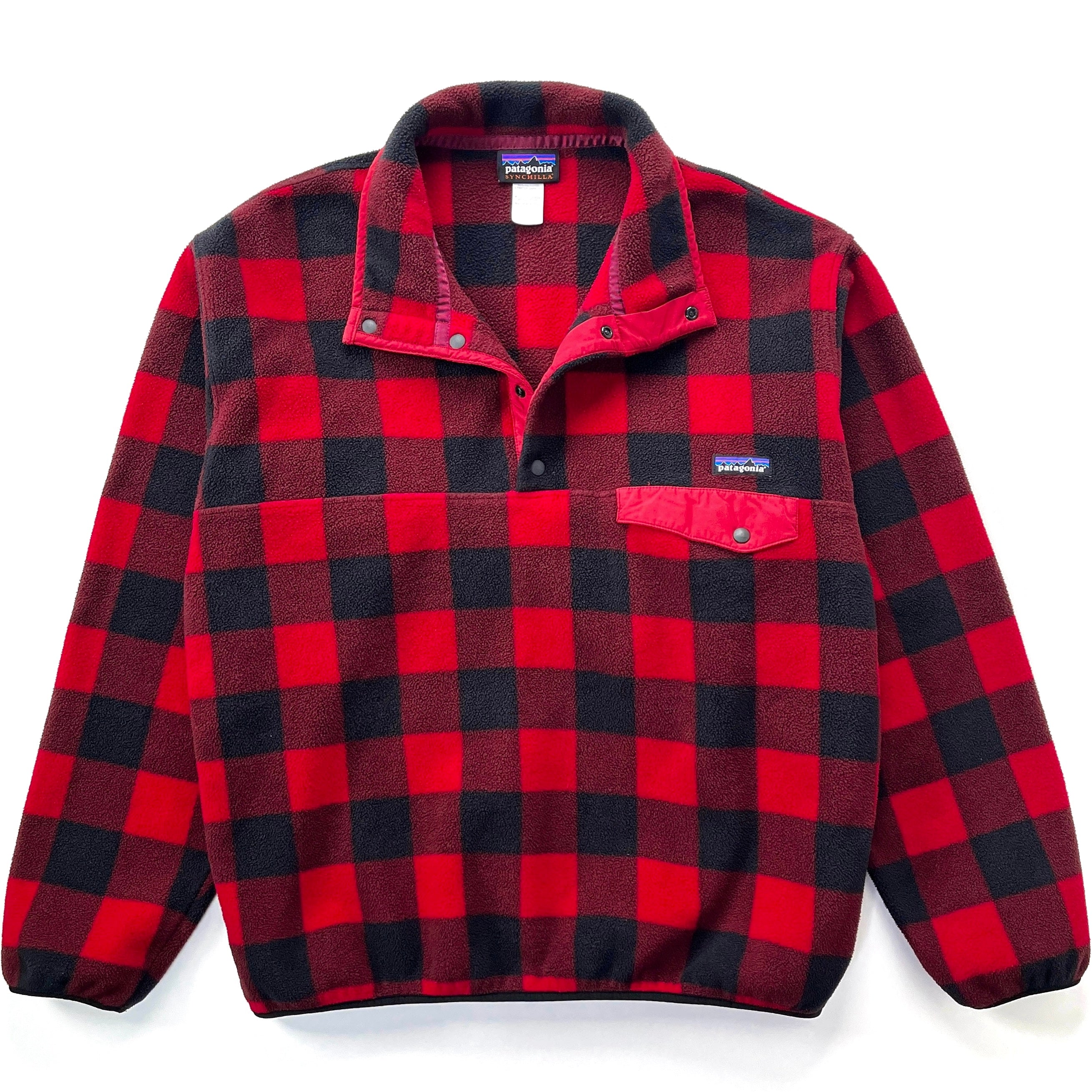 2014 Patagonia Printed Synchilla Snap-T, Fuzzy Plaid: Wax Red (L)