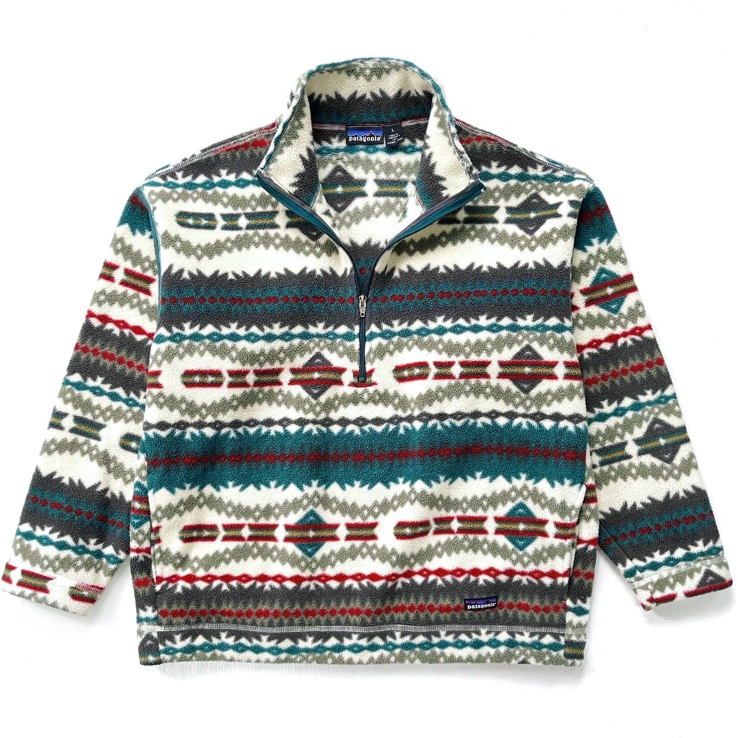 1994 Patagonia Printed Synchilla Sweater, Sacajawea: Ivory (L)