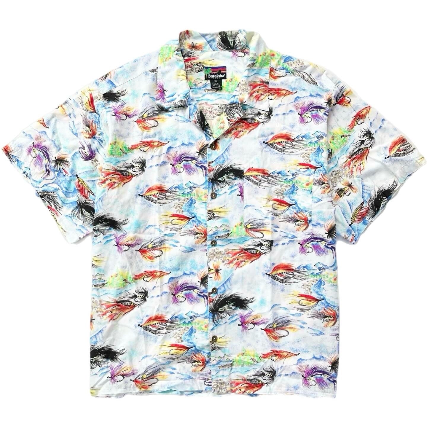 1993 Patagonia Mens Pataloha Print Shirt, Fly Fishing Print (XL)