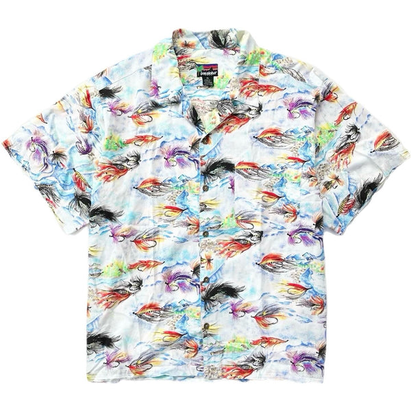 1993 Patagonia Mens Pataloha Print Shirt, Fly Fishing Print (XL)