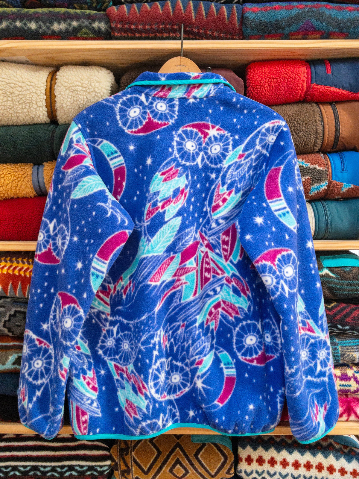 2016 Patagonia Womens Printed Synchilla Snap-T, Harvest Moon Owl (M)