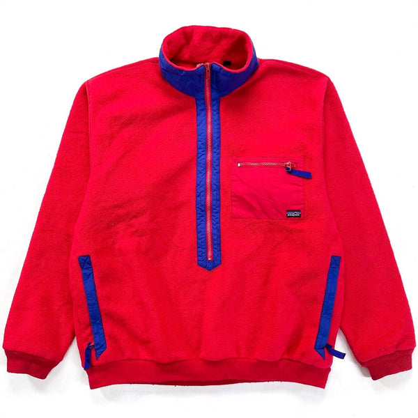 1988 Patagonia Synchilla Half-Zip Fleece Sweater, Red & Cobalt (XL)
