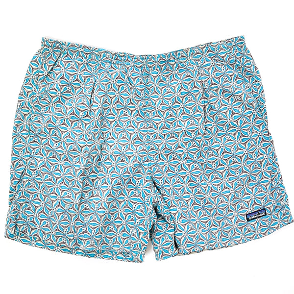 1996 Patagonia 5” Pleated Printed Nylon Baggies Shorts, Lotus: Reef Green (XL)