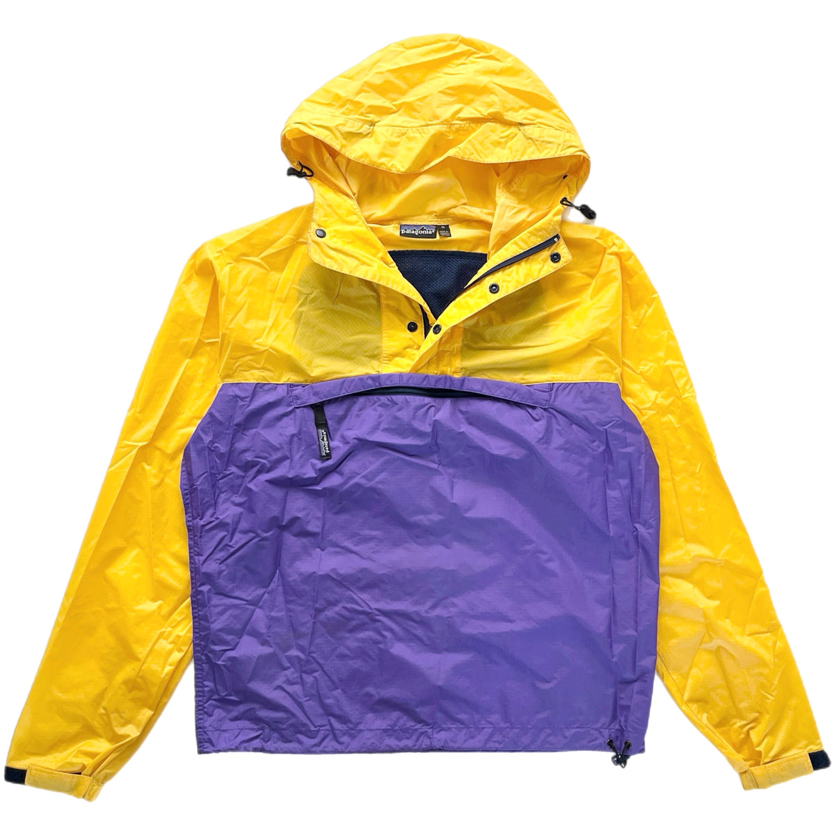 1985 Patagonia Nylon Featherweight Hooded Pullover, Yellow / Purple (S/M)