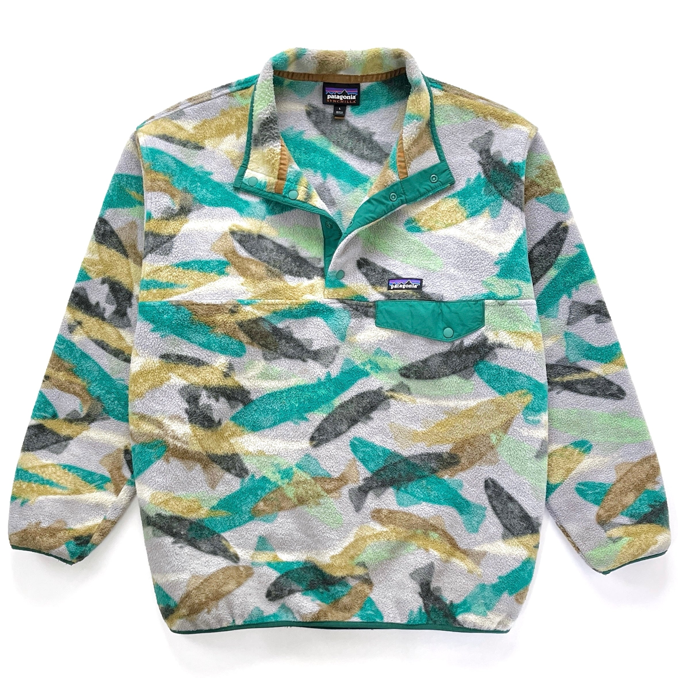 2016 Patagonia Printed Synchilla Snap-T, Trout Tails: Legend Green