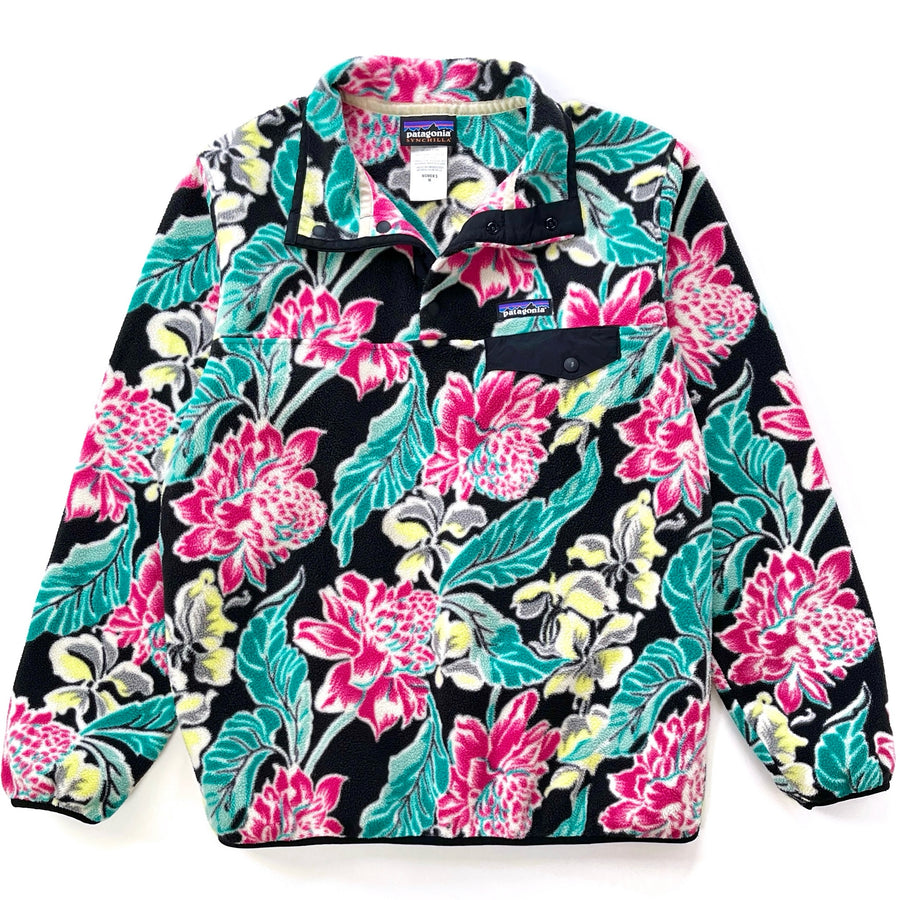 2015 Patagonia Womens Printed Synchilla Snap-T, Manoa: Black (M)