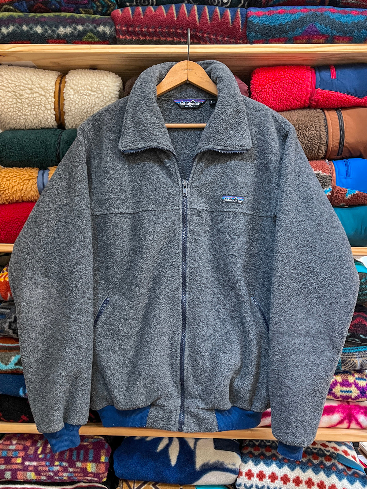 1980s Patagonia Made In The U.S.A. Full-Zip Fleece Jacket, Charcoal / Navy (M)