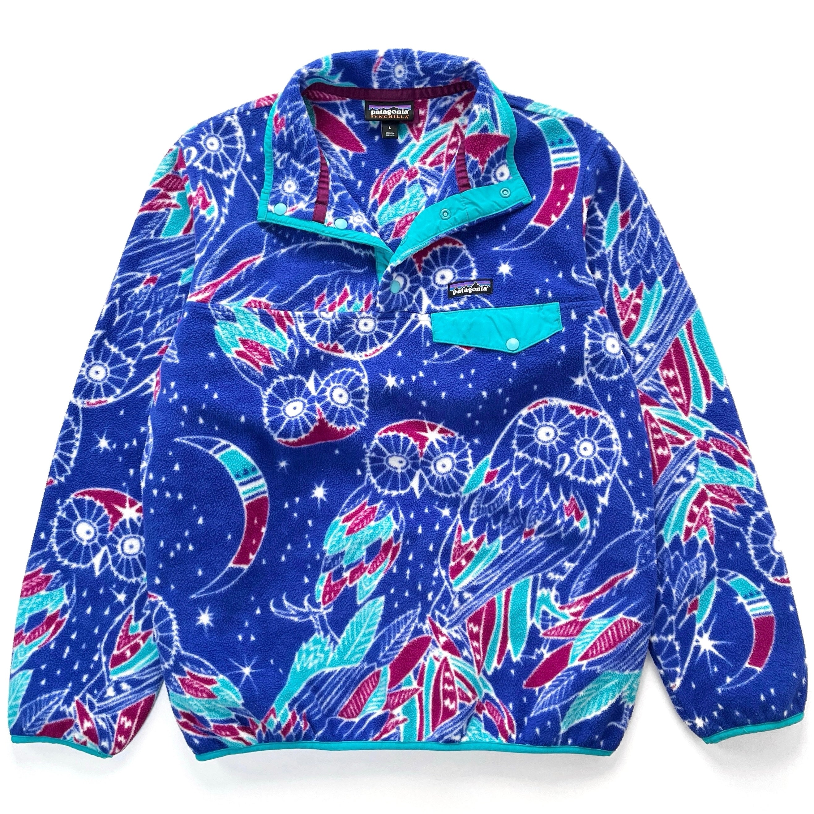 2016 Patagonia Womens Printed Synchilla Snap-T, Harvest Moon Owl (L)