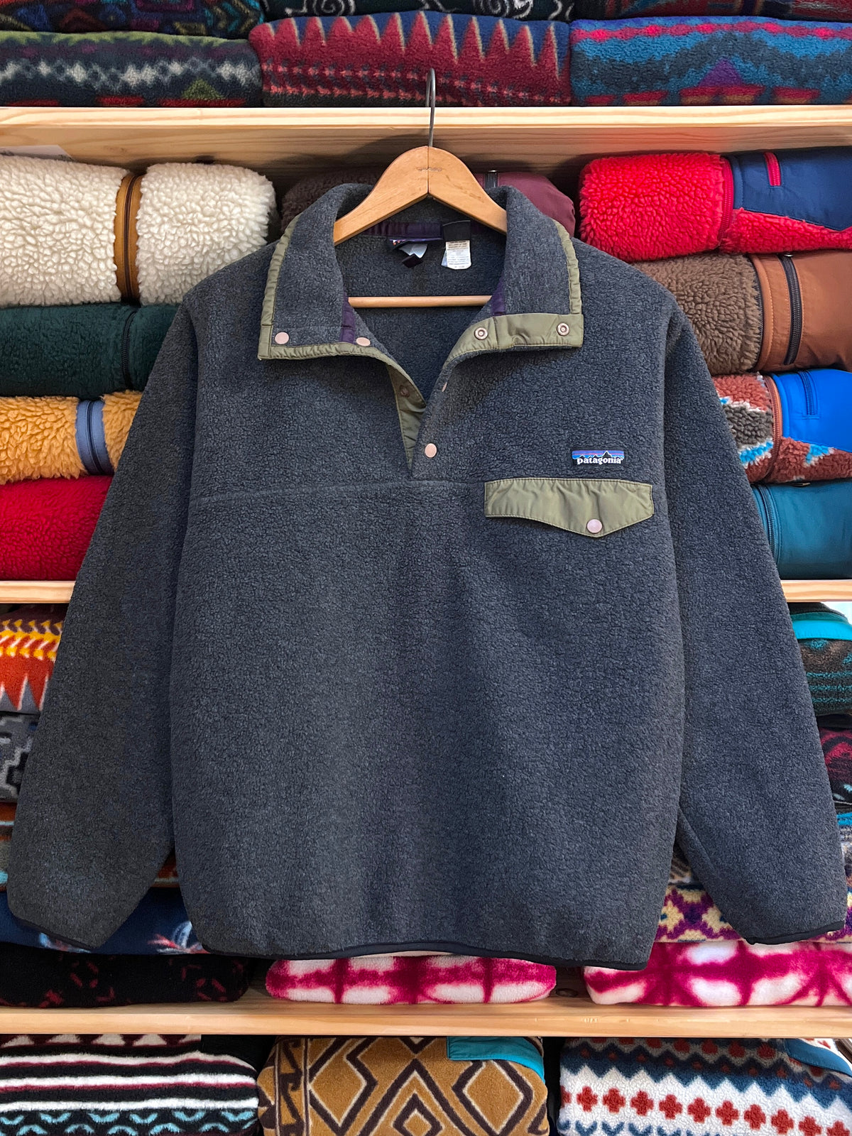 1998 Patagonia Made In The U.S.A. Synchilla Snap-T, Black Heather (S)