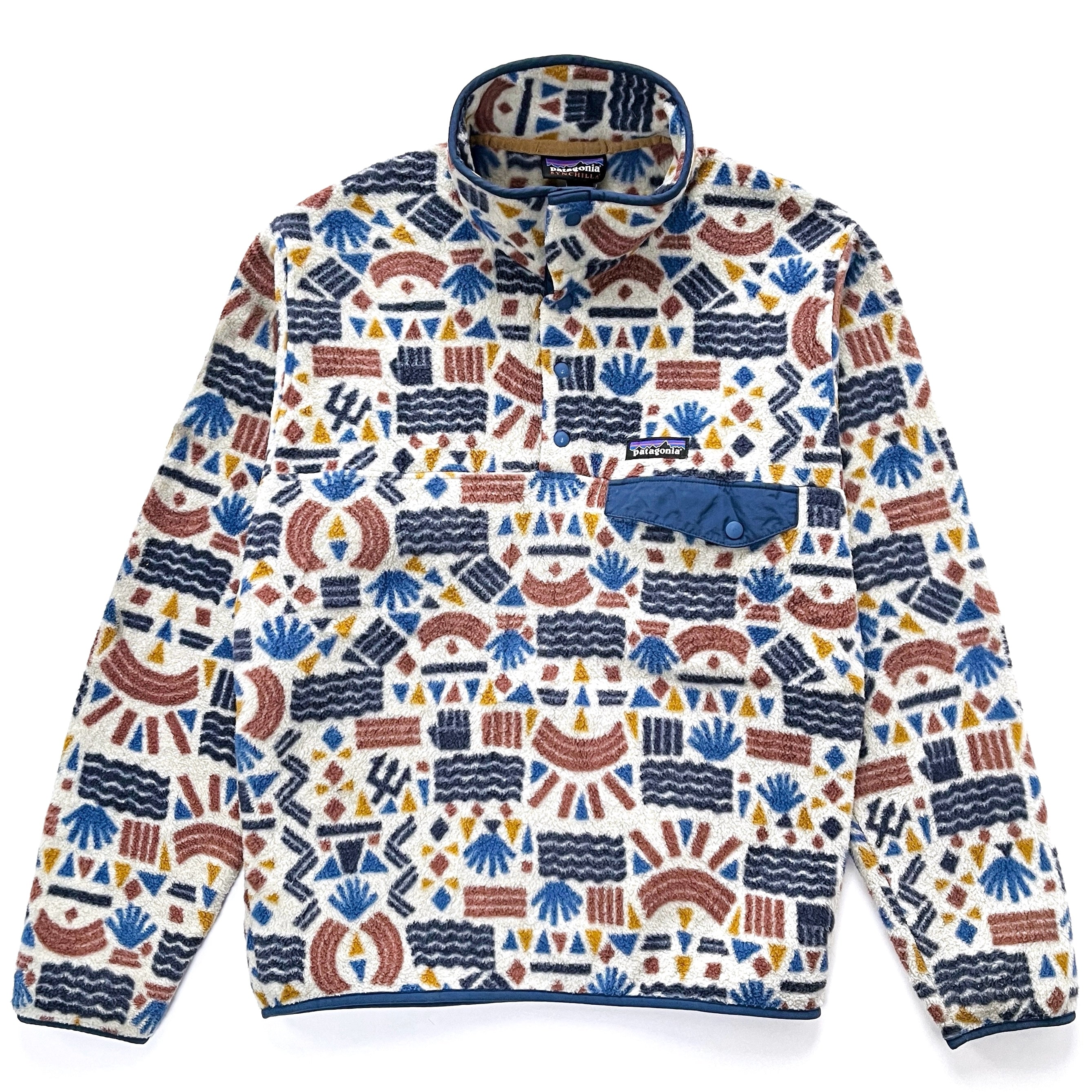 2019 Patagonia Printed Synchilla Snap-T, Protected Peaks: Multi Big (XS/S)