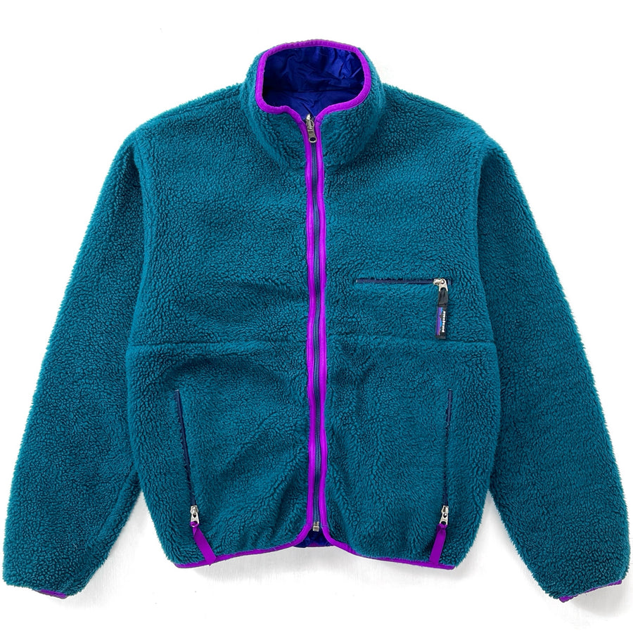 1993 Patagonia Reversible Deep Pile Glissade Cardigan, Bluegrass & Purple (S)